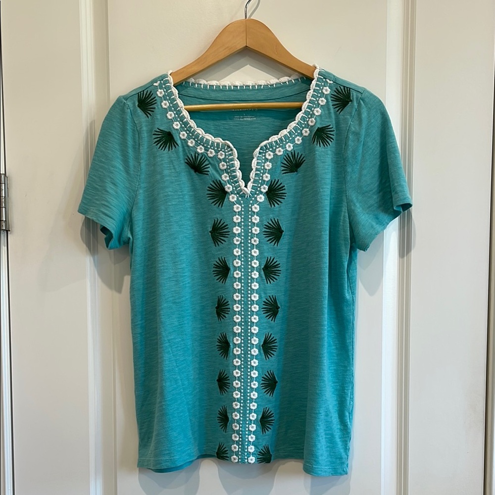 Teal Embroidered Women's Top